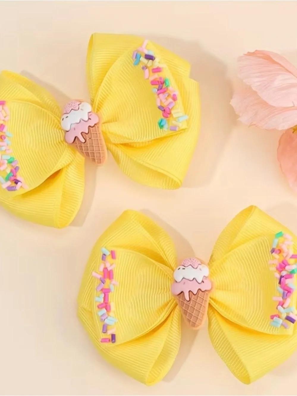 Yellow Ice Cream Sprinkle Hair Bows (Pair) clip back
